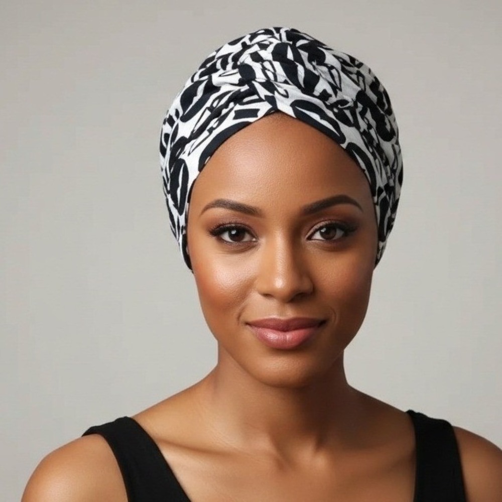 Black White Abstract Print Ankra‎ Head Wrap fabric